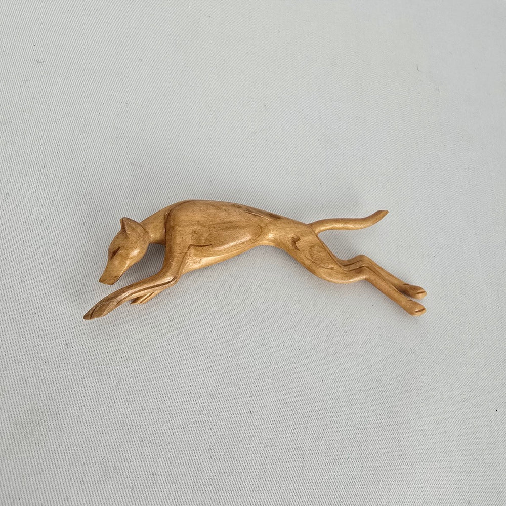Vintage Longcor Line Carved Wood Greyhound Dog Brooch