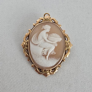 Antique Victorian 10K Solid Gold Carved Shell Cameo Brooch Pendant – Goddess Flora