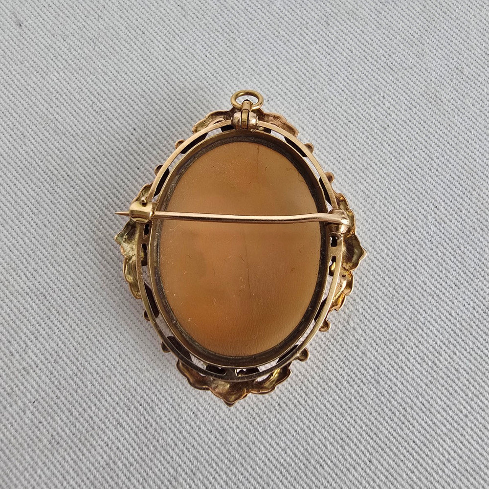 Antique Victorian 10K Solid Gold Carved Shell Cameo Brooch Pendant – Goddess Flora