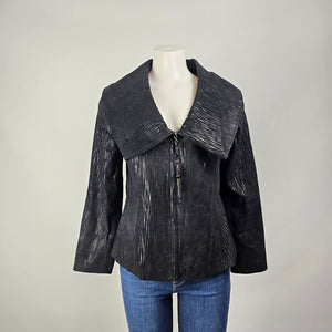 Guillaume Black Leather Textured Zip UP Jacket Size M
