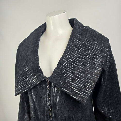Guillaume Black Leather Textured Zip UP Jacket Size M