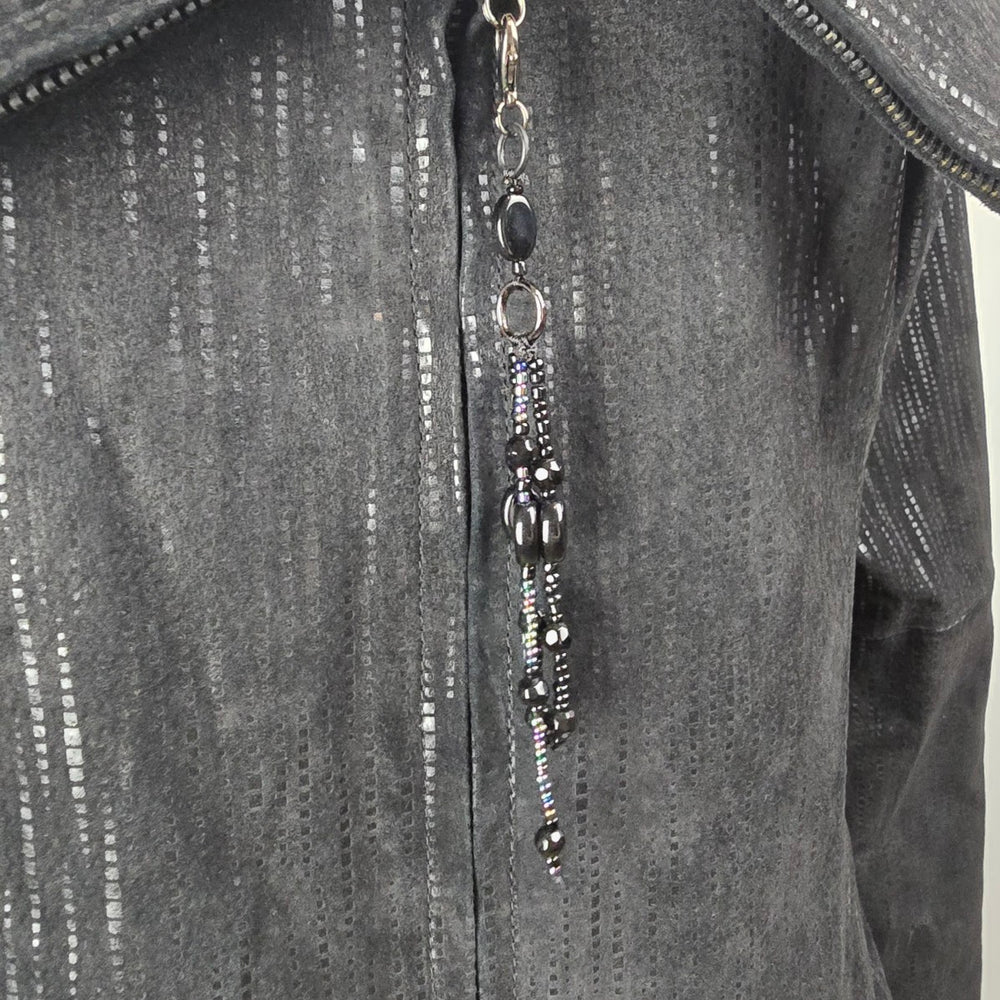 Guillaume Black Leather Textured Zip UP Jacket Size M