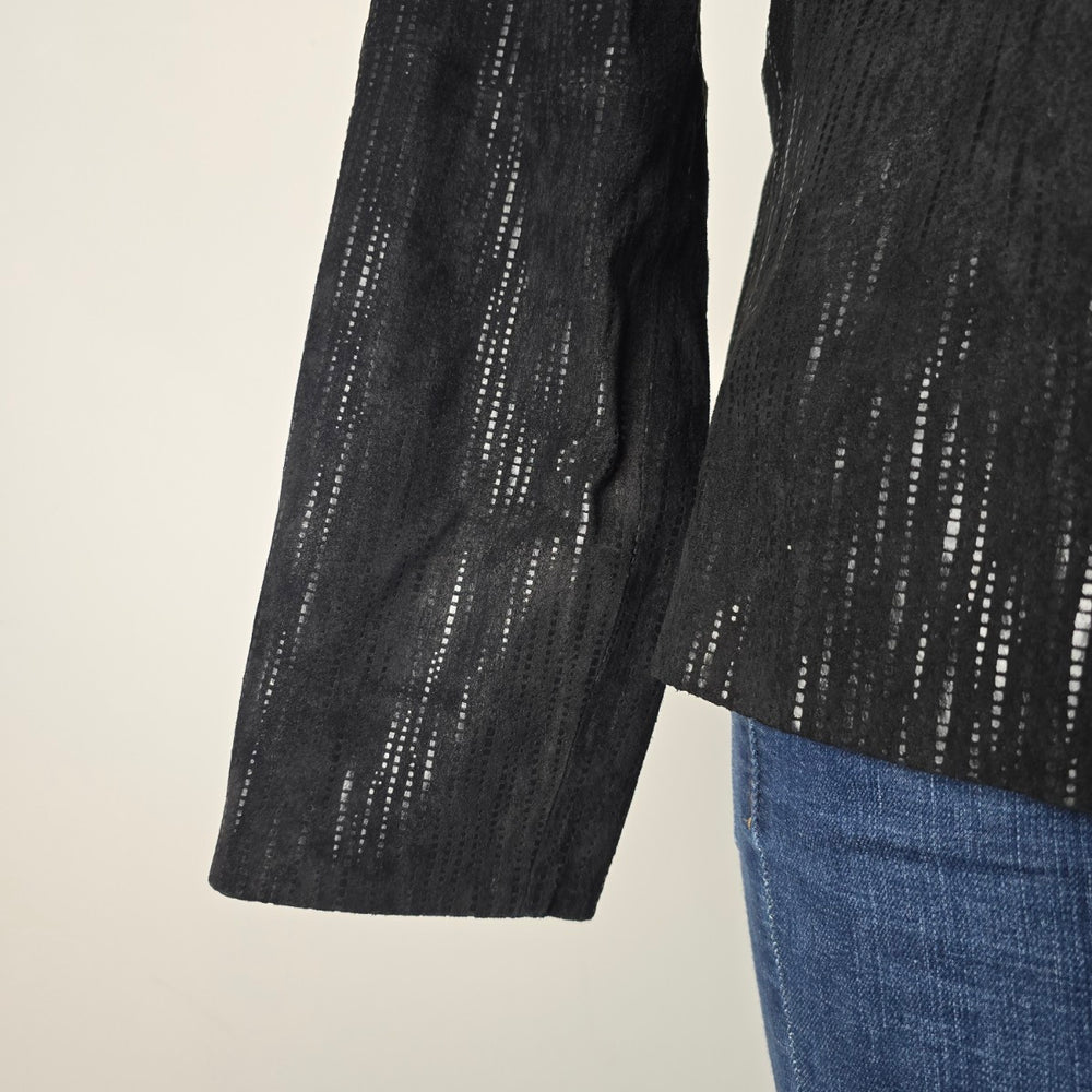 Guillaume Black Leather Textured Zip UP Jacket Size M
