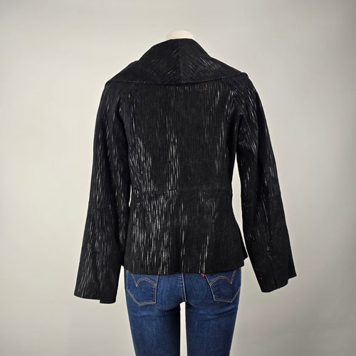 Guillaume Black Leather Textured Zip UP Jacket Size M