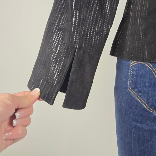 Guillaume Black Leather Textured Zip UP Jacket Size M
