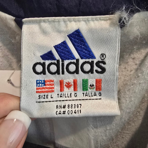 Vintage 90s Adidas Navy White Striped Windbreaker Jacket Size L