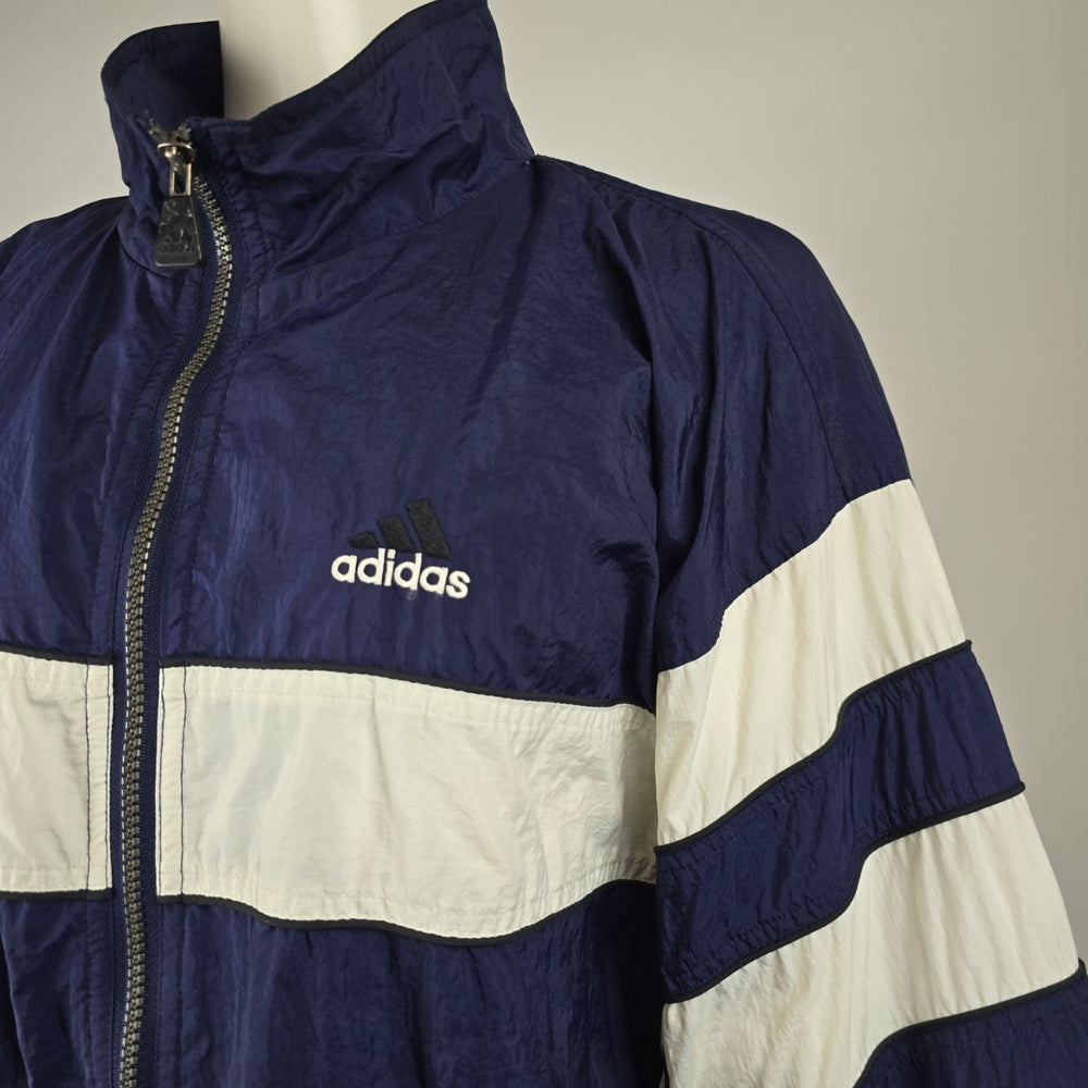 Vintage 90s Adidas Navy White Striped Windbreaker Jacket Size L