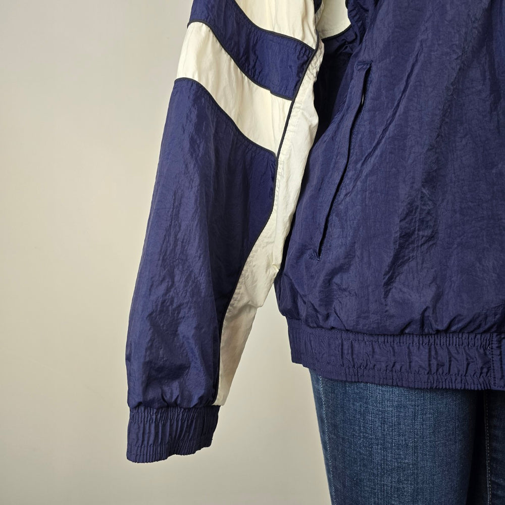 Vintage 90s Adidas Navy White Striped Windbreaker Jacket Size L