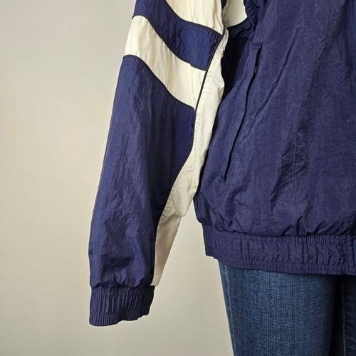 Vintage 90s Adidas Navy White Striped Windbreaker Jacket Size L