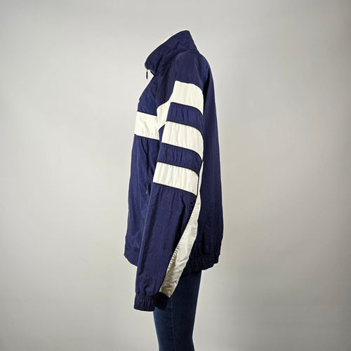 Vintage 90s Adidas Navy White Striped Windbreaker Jacket Size L