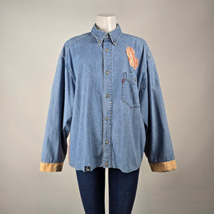 Hip Chick Design Upcycled Denim Patchwork Shirt Jacket Size L/XL