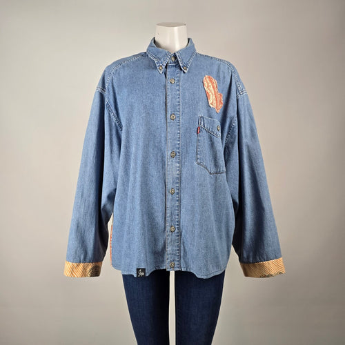 Hip Chick Design Upcycled Denim Patchwork Shirt Jacket Size L/XL