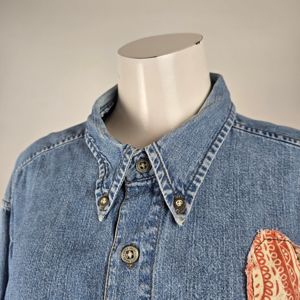 Hip Chick Design Upcycled Denim Patchwork Shirt Jacket Size L/XL