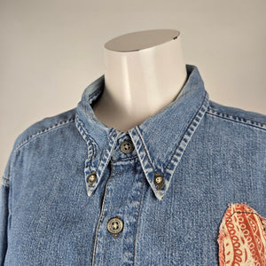 Hip Chick Design Upcycled Denim Patchwork Shirt Jacket Size L/XL
