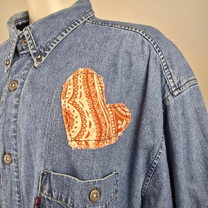 Hip Chick Design Upcycled Denim Patchwork Shirt Jacket Size L/XL