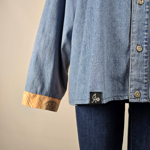Hip Chick Design Upcycled Denim Patchwork Shirt Jacket Size L/XL