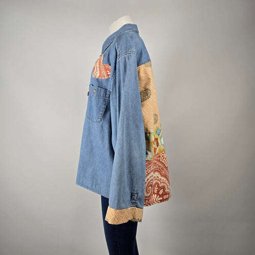 Hip Chick Design Upcycled Denim Patchwork Shirt Jacket Size L/XL