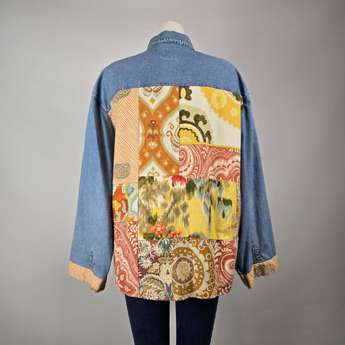 Hip Chick Design Upcycled Denim Patchwork Shirt Jacket Size L/XL