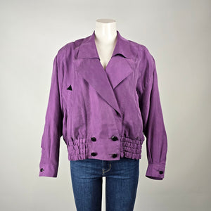 Vintage Purple Silk Bomber Jacket – 100% Silk Cropped Lightweight Jacket Size L