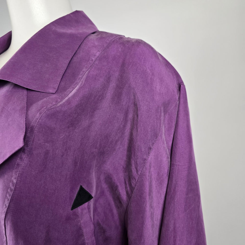 Vintage Purple Silk Bomber Jacket – 100% Silk Cropped Lightweight Jacket Size L