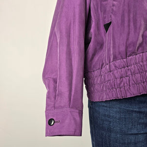 Vintage Purple Silk Bomber Jacket – 100% Silk Cropped Lightweight Jacket Size L