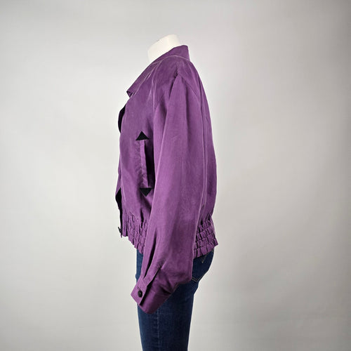 Vintage Purple Silk Bomber Jacket – 100% Silk Cropped Lightweight Jacket Size L