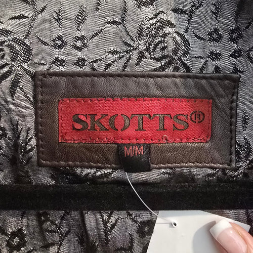 SKOTTS Brown Leather Jacket Size M – Fitted Zip Front Leather Coat