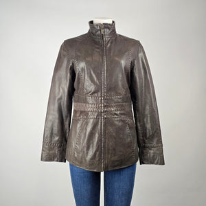SKOTTS Brown Leather Jacket Size M – Fitted Zip Front Leather Coat
