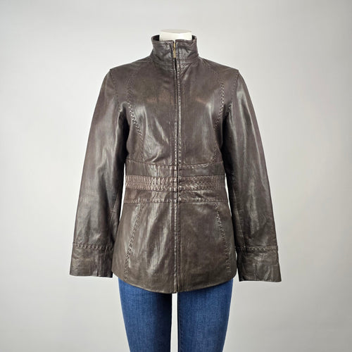 SKOTTS Brown Leather Jacket Size M – Fitted Zip Front Leather Coat