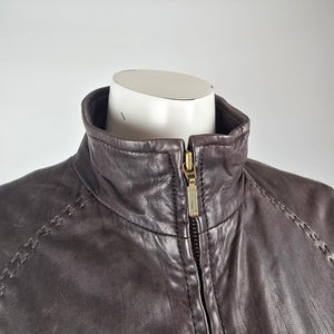 SKOTTS Brown Leather Jacket Size M – Fitted Zip Front Leather Coat