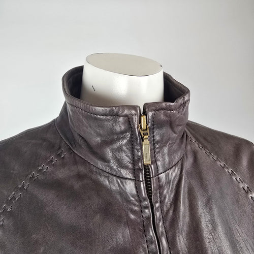 SKOTTS Brown Leather Jacket Size M – Fitted Zip Front Leather Coat