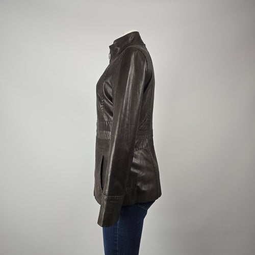 SKOTTS Brown Leather Jacket Size M – Fitted Zip Front Leather Coat