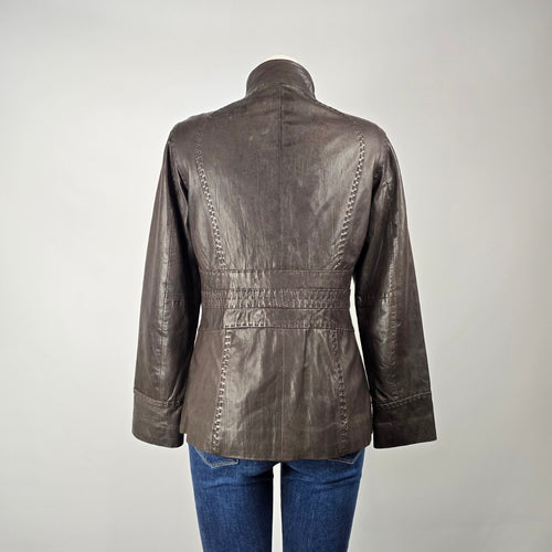 SKOTTS Brown Leather Jacket Size M – Fitted Zip Front Leather Coat