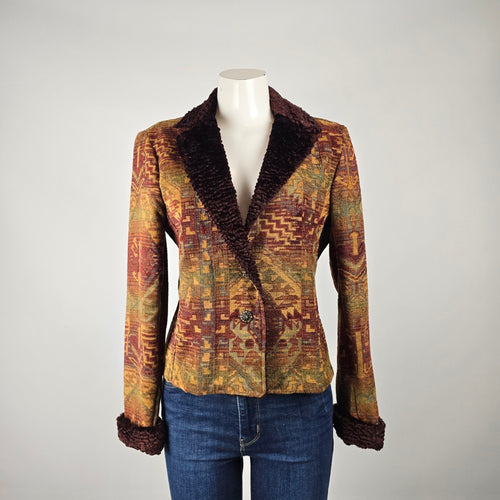 Vintage Silverado Southwestern Tapestry Jacket Size M – Faux Fur Trim