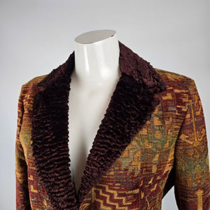 Vintage Silverado Southwestern Tapestry Jacket Size M – Faux Fur Trim