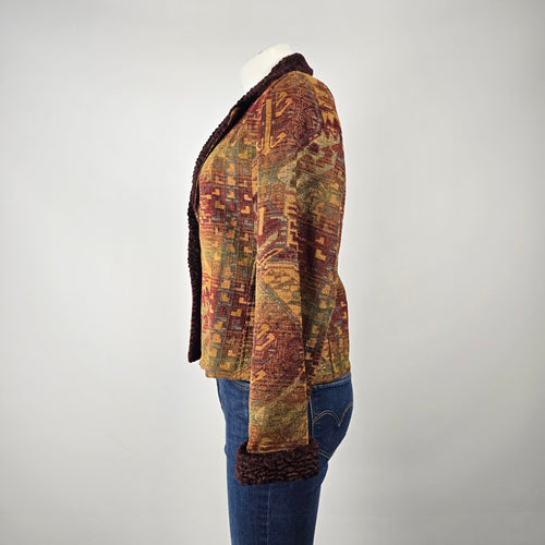 Vintage Silverado Southwestern Tapestry Jacket Size M – Faux Fur Trim