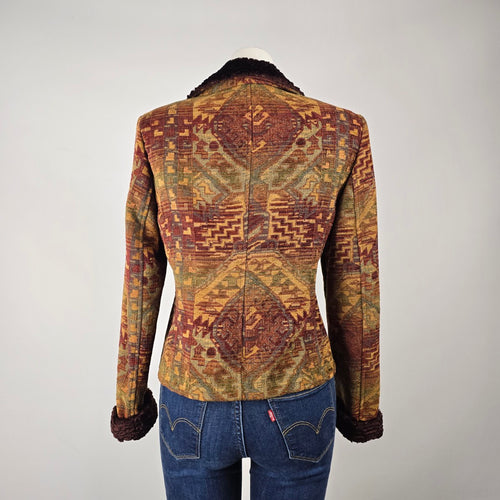 Vintage Silverado Southwestern Tapestry Jacket Size M – Faux Fur Trim