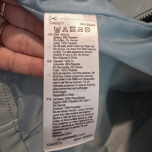 Long Tall Sally Pale Blue Faux Leather Moto Jacket Size US 10