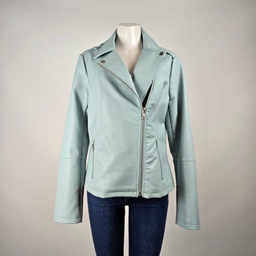 Long Tall Sally Pale Blue Faux Leather Moto Jacket Size US 10