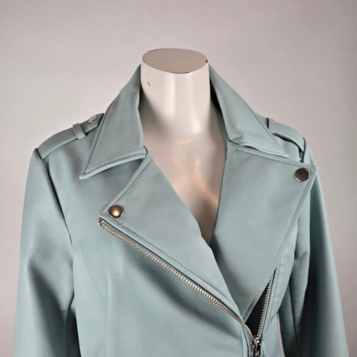 Long Tall Sally Pale Blue Faux Leather Moto Jacket Size US 10