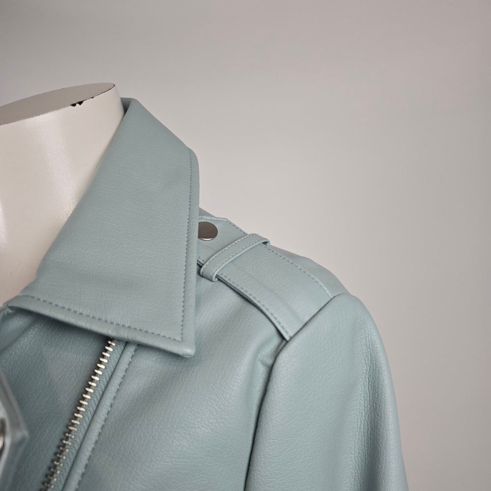 Long Tall Sally Pale Blue Faux Leather Moto Jacket Size US 10