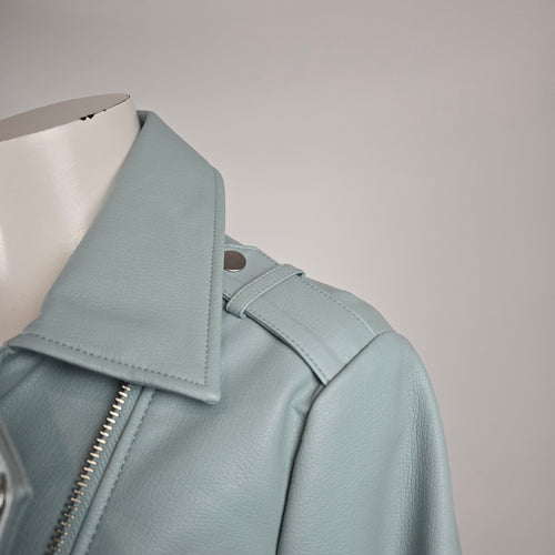 Long Tall Sally Pale Blue Faux Leather Moto Jacket Size US 10