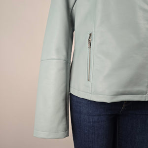 Long Tall Sally Pale Blue Faux Leather Moto Jacket Size US 10
