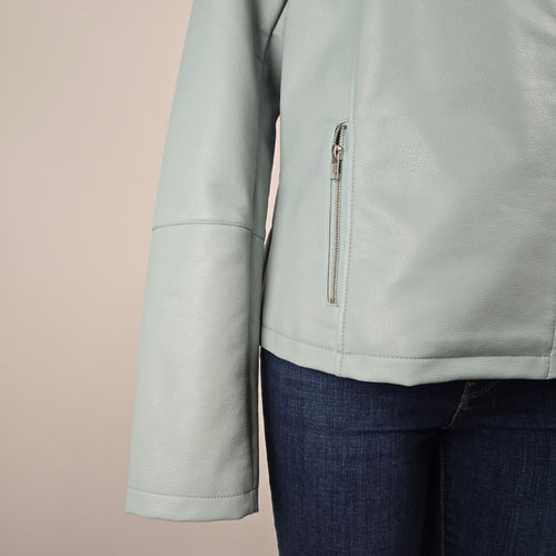 Long Tall Sally Pale Blue Faux Leather Moto Jacket Size US 10