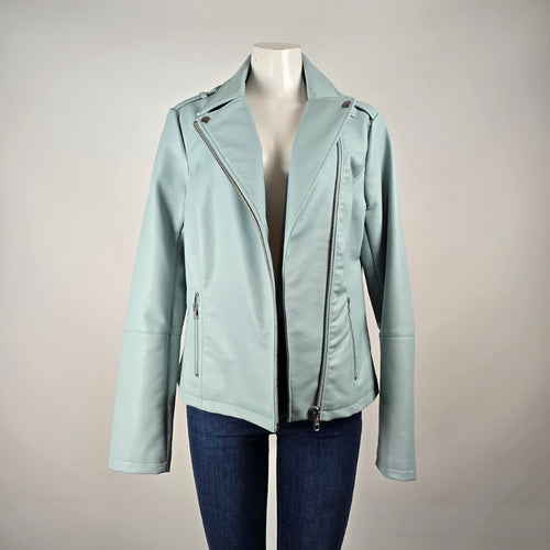 Long Tall Sally Pale Blue Faux Leather Moto Jacket Size US 10