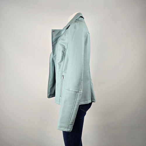 Long Tall Sally Pale Blue Faux Leather Moto Jacket Size US 10