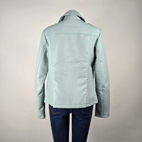 Long Tall Sally Pale Blue Faux Leather Moto Jacket Size US 10