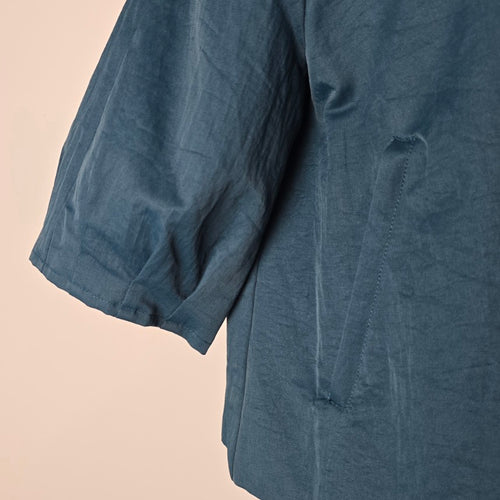 Samuel Dong Teal Cropped Jacket Size M – Short Sleeve Statement Collar