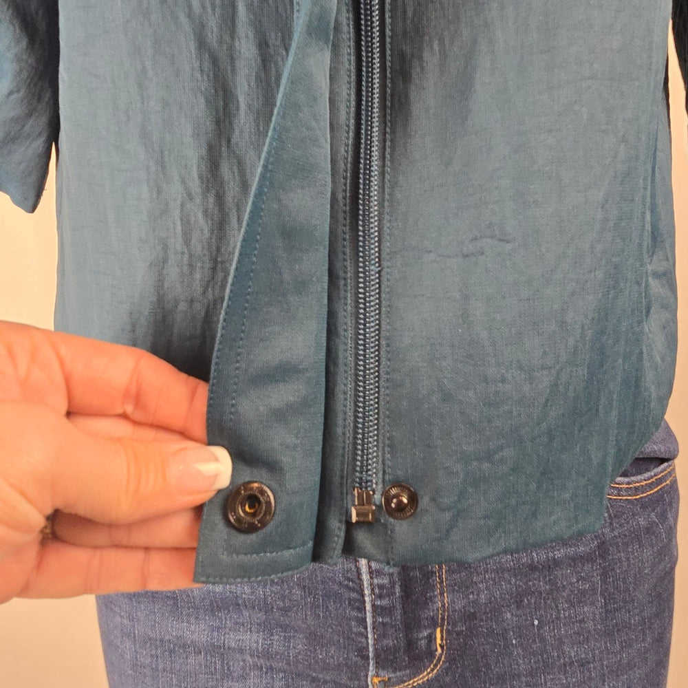 Samuel Dong Teal Cropped Jacket Size M – Short Sleeve Statement Collar