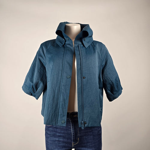 Samuel Dong Teal Cropped Jacket Size M – Short Sleeve Statement Collar